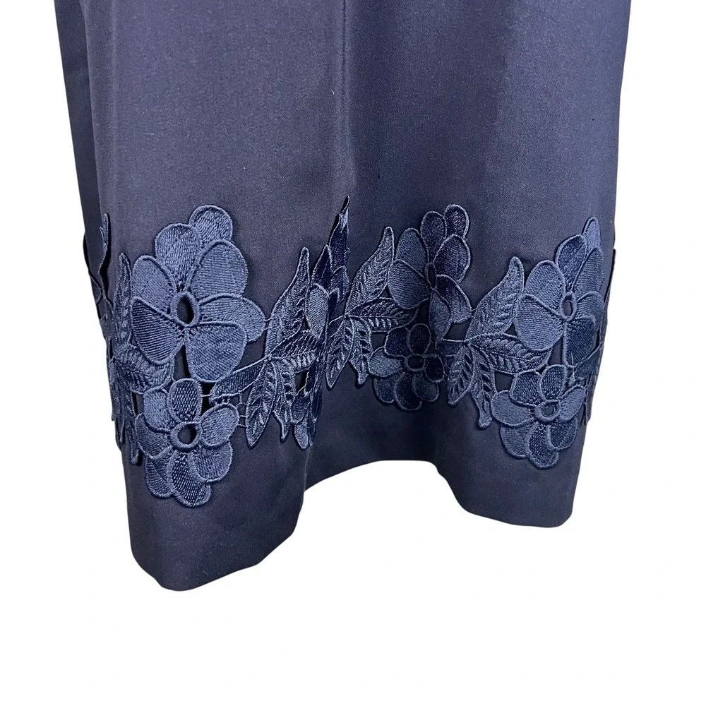 Ann Taylor Factory Navy Blue Floral‎ Eyelet Hem Sleeveless Sheath Dress 12